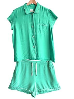 Silk Pajama Set Shorts Large The Sleep Code Minimalist PJs Spring Green White